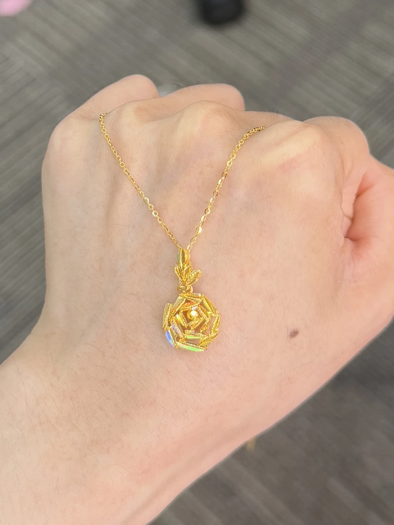 足金999 冰钻炫彩玫瑰套链