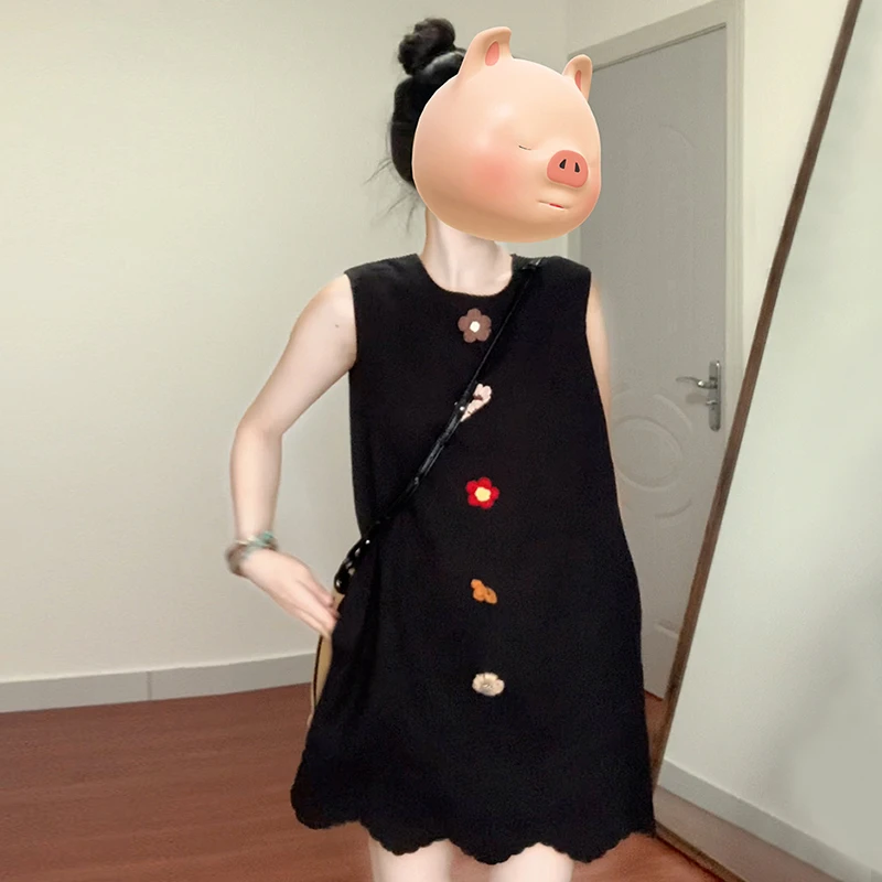 4279小众无袖背心黑色连衣裙子女夏季2025新款小个子减龄甜美短裙