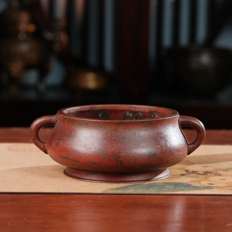 【还山老师作品】碳养炉大红袍蚰龙耳圈足底宣德炉家用室内摆件