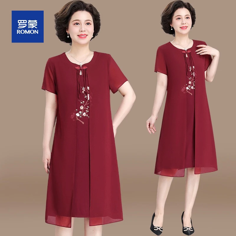 妈妈婚宴礼服连衣裙夏装2025新款中老年女喜婆婆夏季结婚雪纺裙子