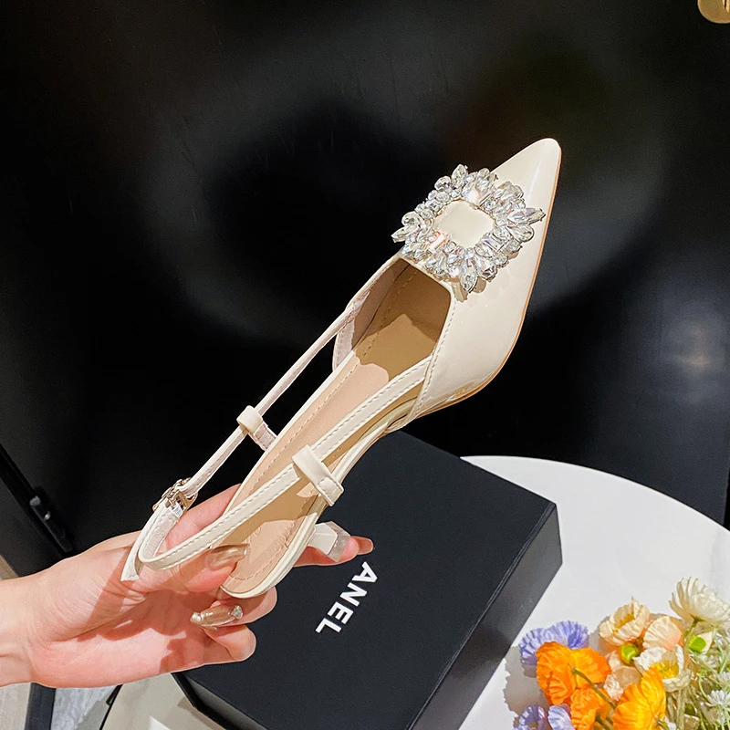 法式包头凉鞋女2025夏季新款水钻配裙子尖头细跟高跟单鞋拖鞋女士