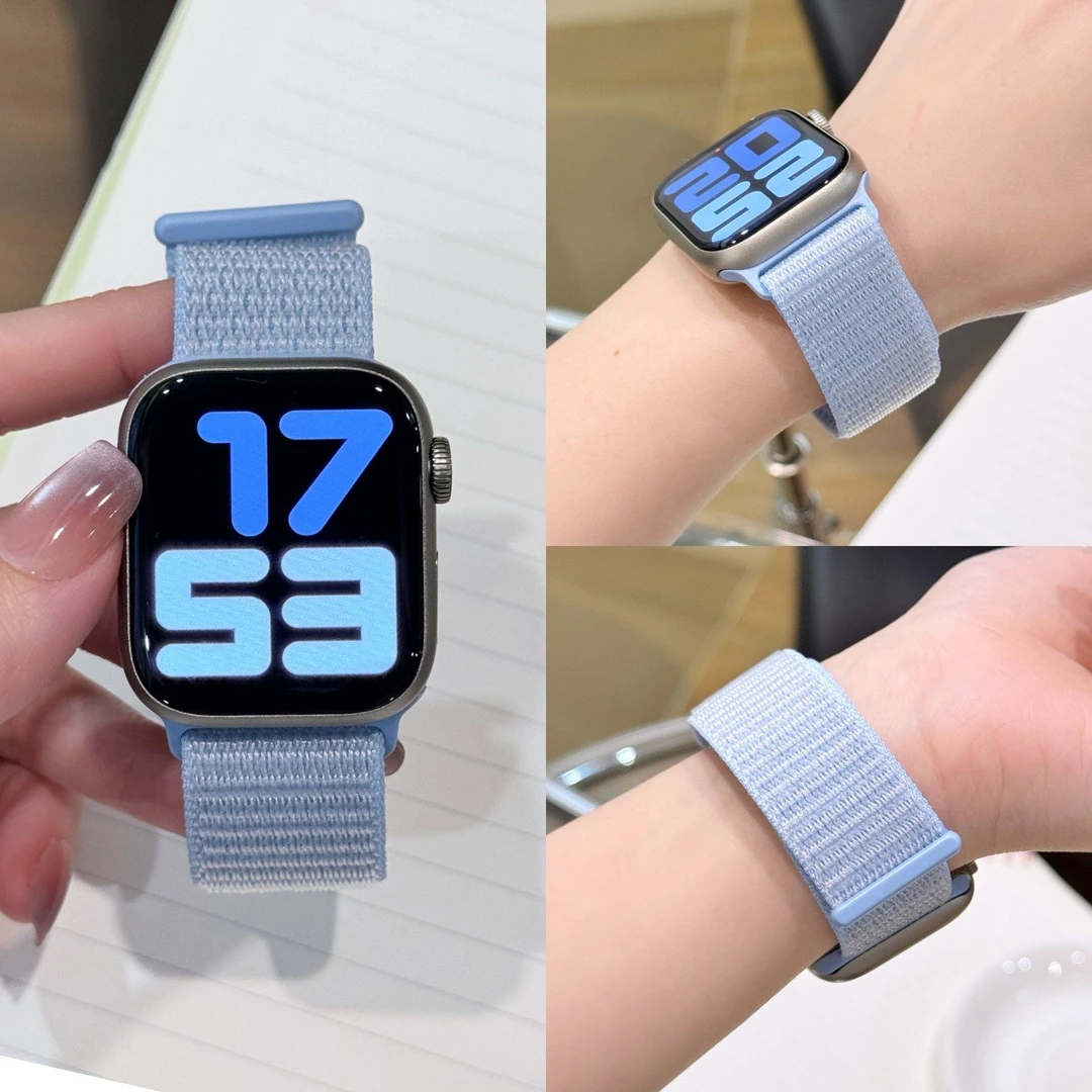 适用苹果s11手表表带iwatch109876魔术贴尼龙SE3秋冬季爆款表带