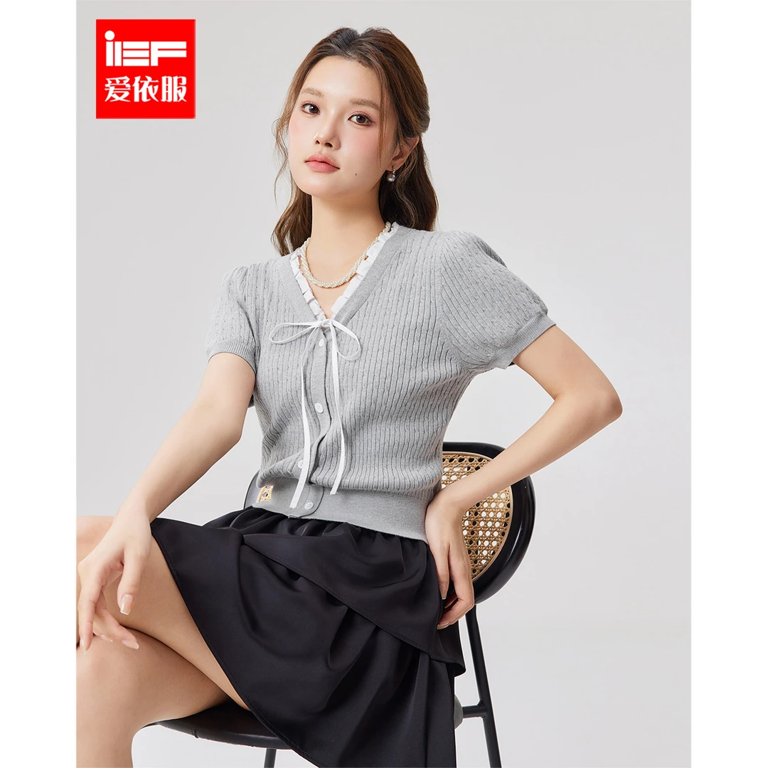 IEF/爱依服2025春夏新款法式甜美淑女气质通勤百搭显瘦毛织上衣