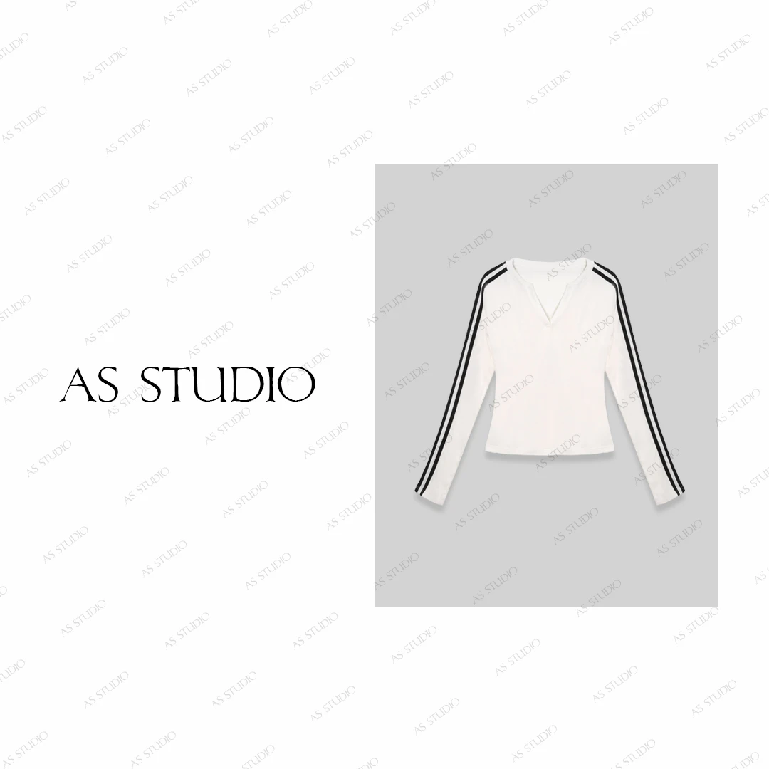 【AS织带衫】25新极简时尚小V领拼接舒适百搭上衣AS25CSY4163