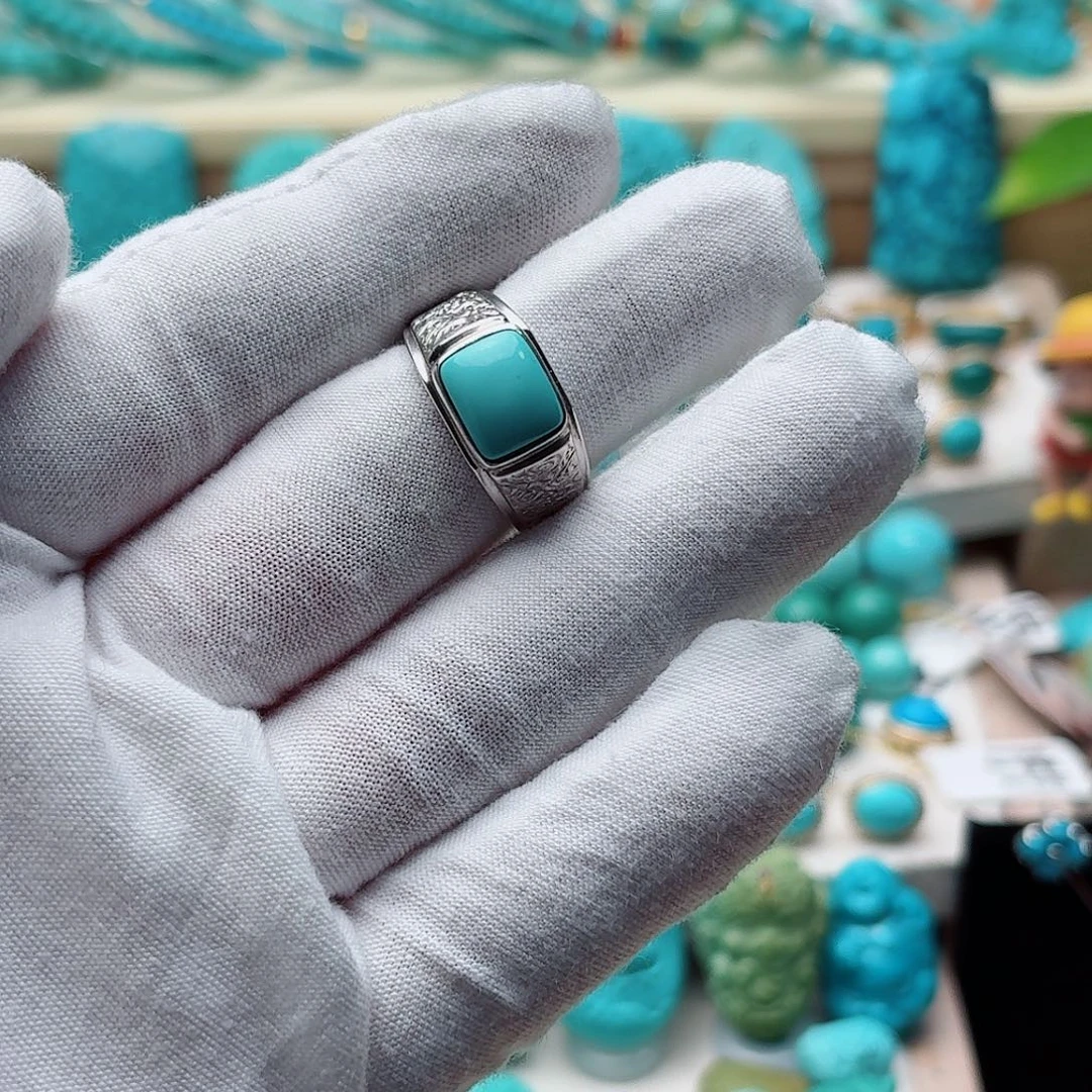 绿松石银S925镶嵌戒指