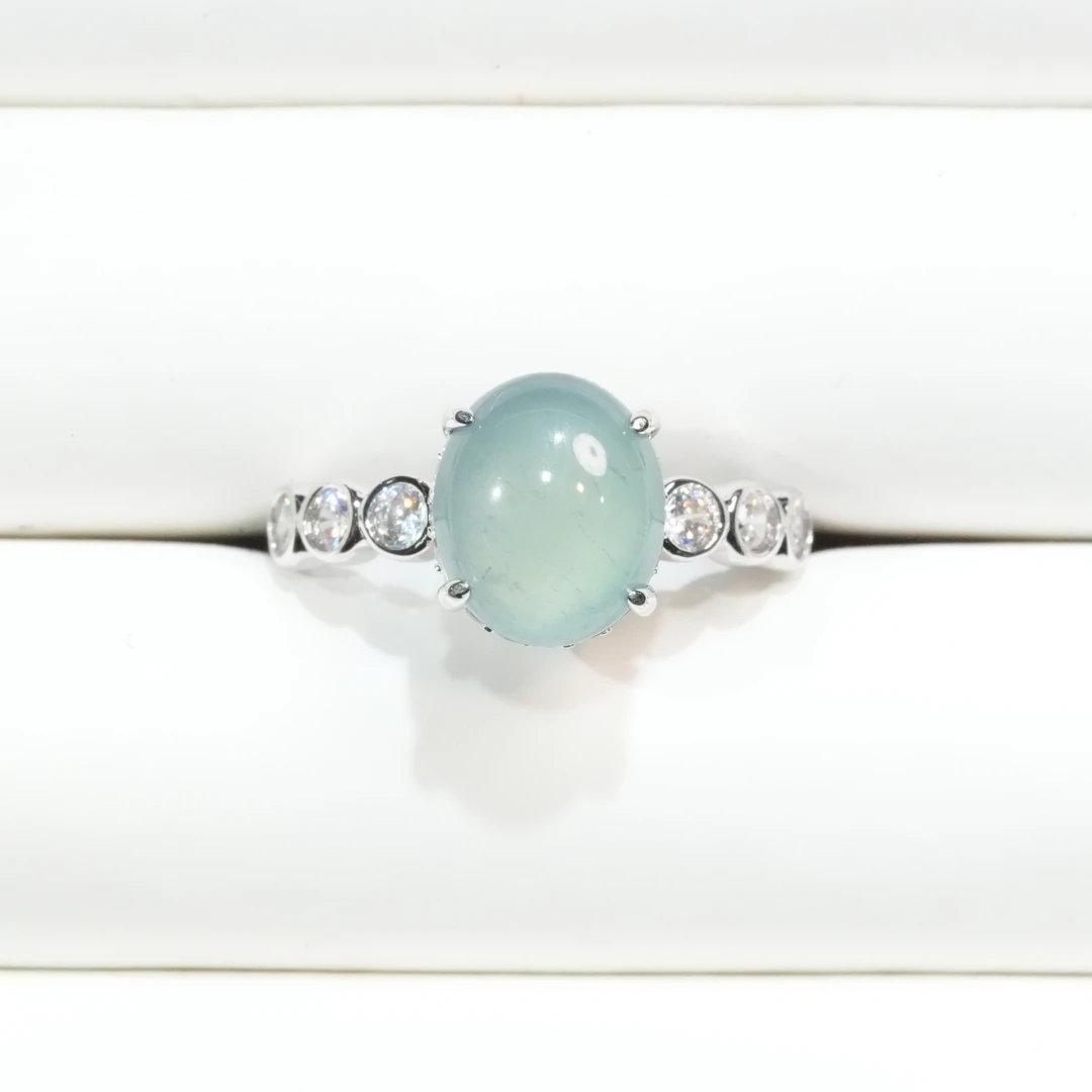 【小胖翡翠】天然翡翠蛋面戒指蓝色款开口戒A货翡翠饰品-多样性发1