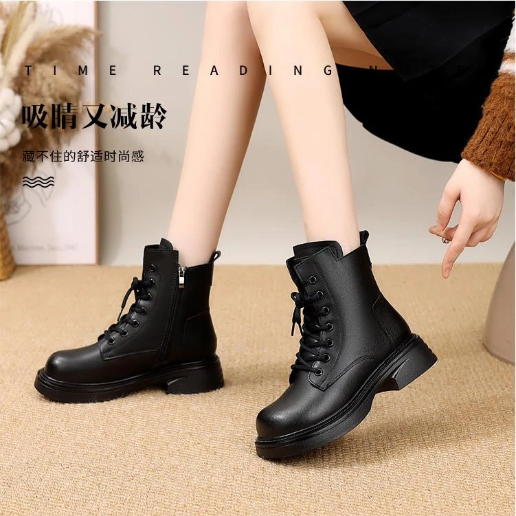 复古真皮羊毛马丁靴女2025冬季新款皮毛一体防寒保暖软底显瘦短靴