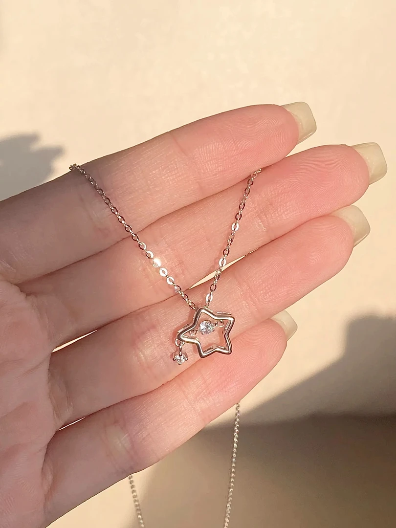 合金锆石项链 幸运星项链灵动锆石星星吊坠小众设计高级感锁骨链