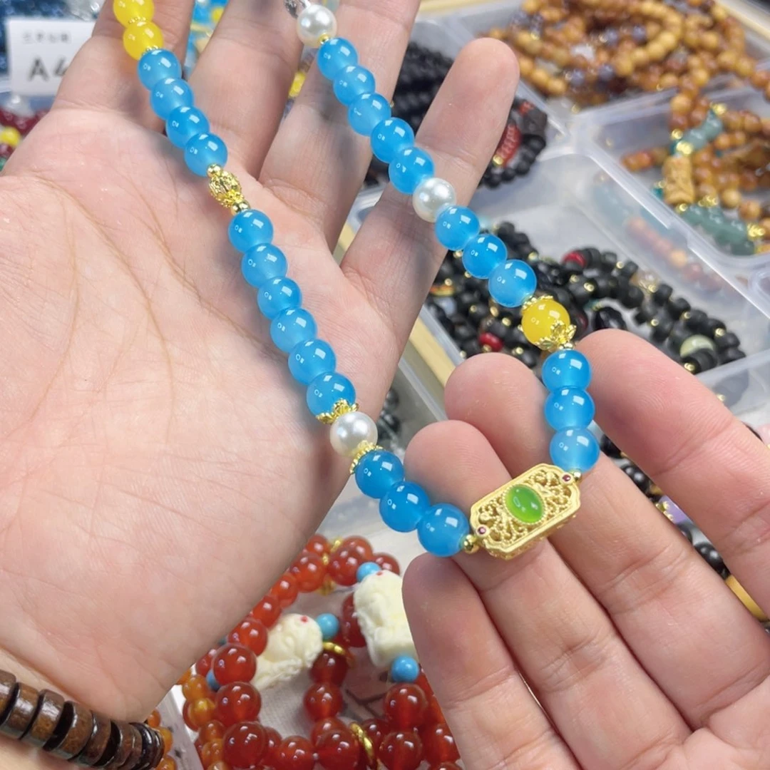 檀香紫檀（小叶紫檀）手串银S925镀金镶嵌