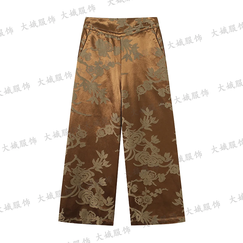 2025新款秋冬季提花面料阔腿裤女士时尚舒适透气百搭气质款F-2570