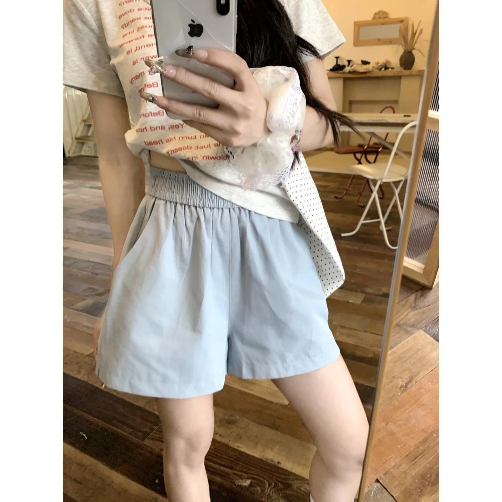 纯色简约休闲短裤女夏季高腰减龄a字阔腿裤百搭直筒裤中裤五分裤