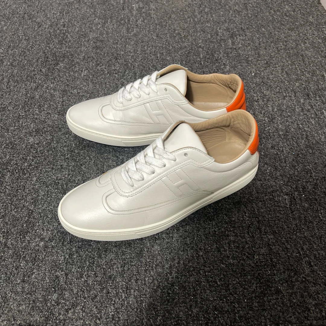 95新 Hermes/爱马仕 Quicker白橙色低帮板鞋40码98新公价8800