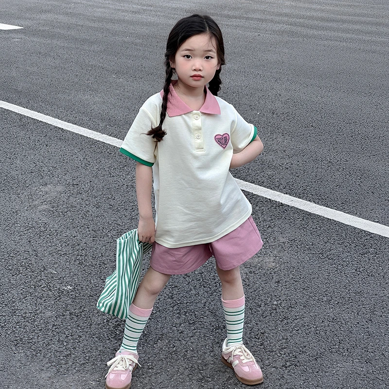 女童夏款短裤短袖2025新款韩国ins儿童夏装小女孩洋气休闲风穿搭9