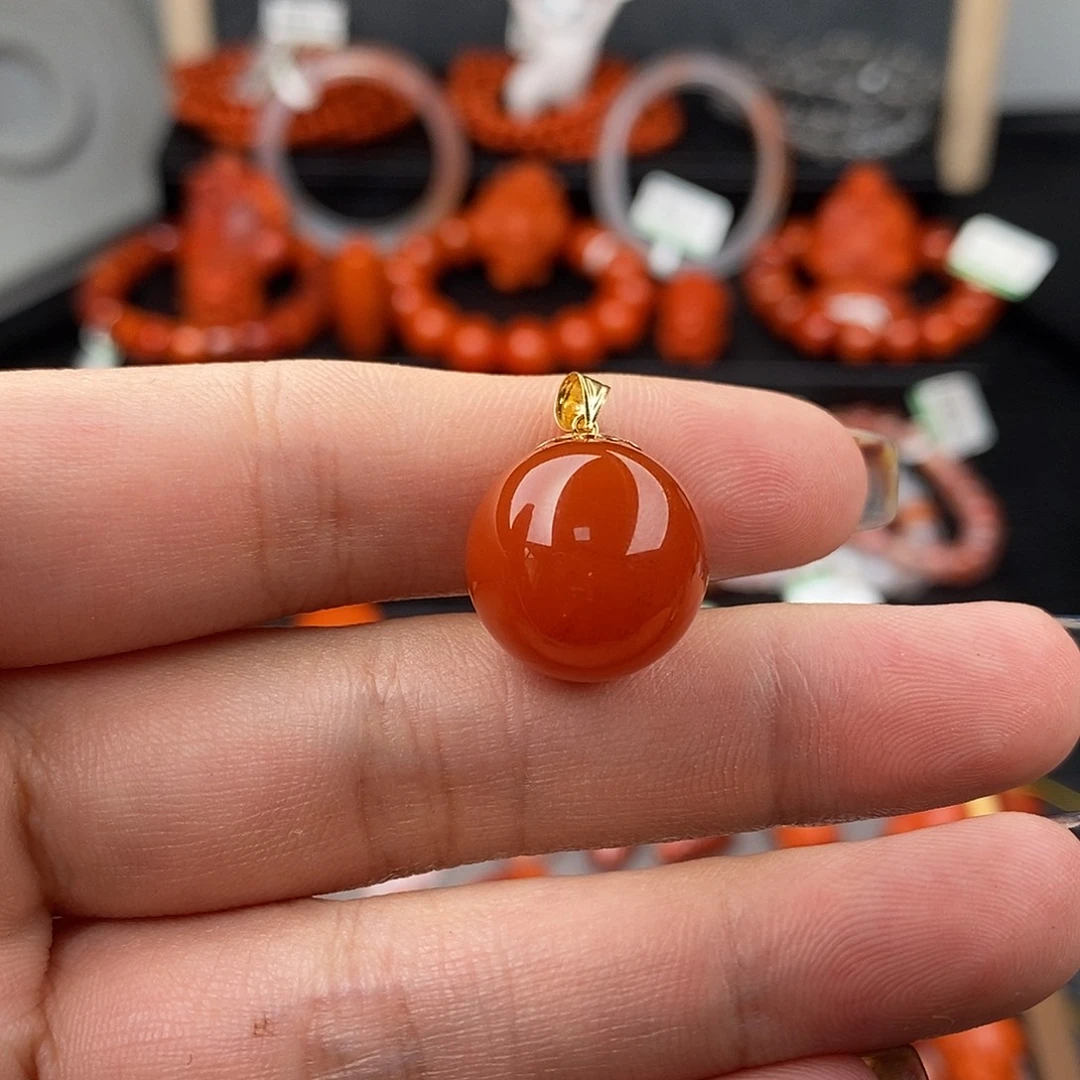 南红玛瑙18K金镶嵌四川凉山锁骨链15.8m