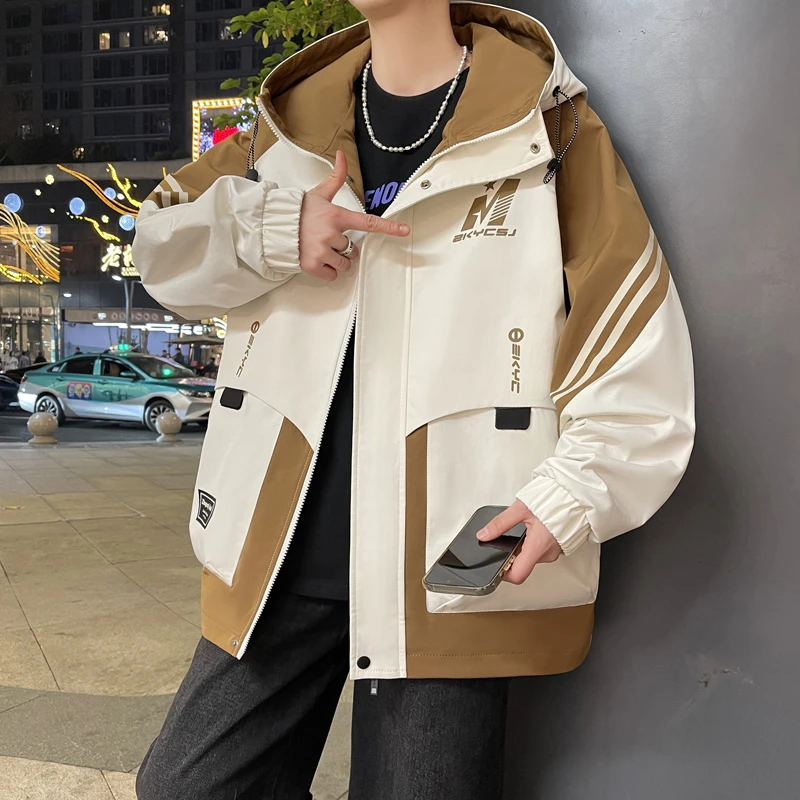 青少年连帽夹克防风工装外套春秋季大男孩帅气外套百搭潮流上衣