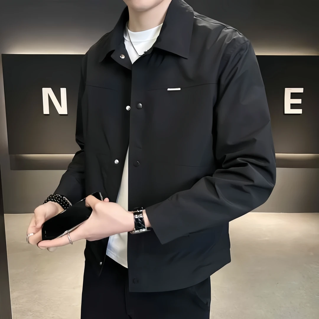 秋季黑色夹克潮牌高级感休闲百搭翻领潮流秋装上衣服商务男士外套