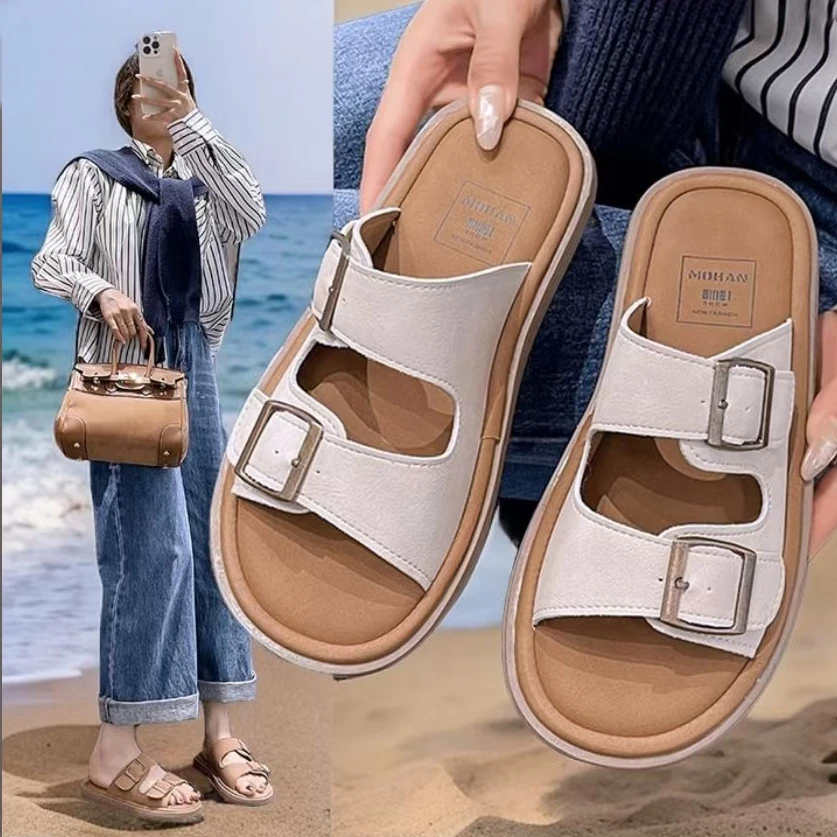 勃肯鞋厚底拖鞋女夏季外穿法式尤莱特2025新款百搭平底沙滩凉拖鞋