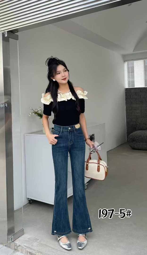 197早春新品深蓝牛仔喇叭裤