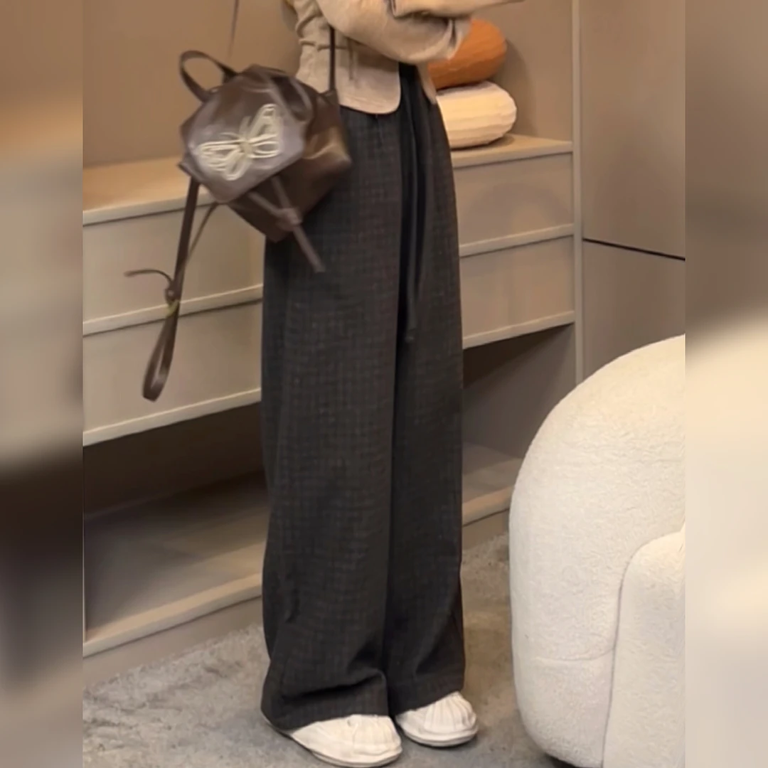 【现货】早春上新格纹长裤 高腰垂感显高显瘦DM9023