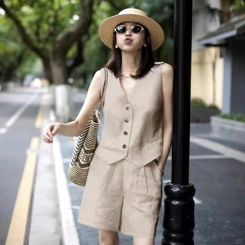 高端亚麻短裤女2025新款夏季薄款外穿显瘦气质简约百搭复古宽松