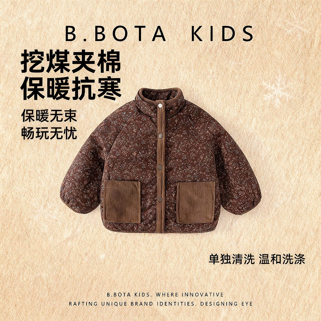 〖姐姐家〗2025冬款儿童贴布口袋挖煤棉服正反两穿老花外套-sy3502