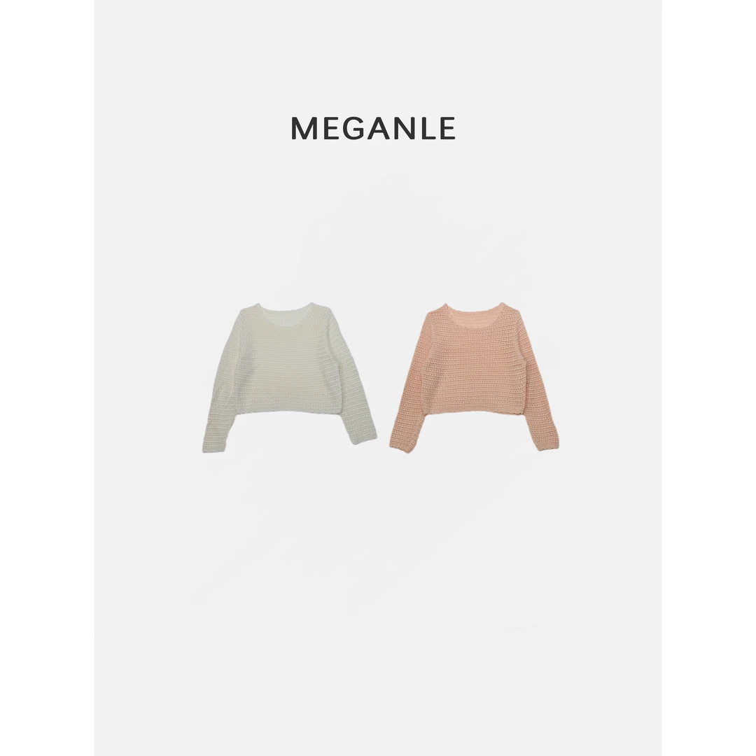 【浅薇】MEGANLE 慵懒宽松薄款圆领镂空针织上衣2025061
