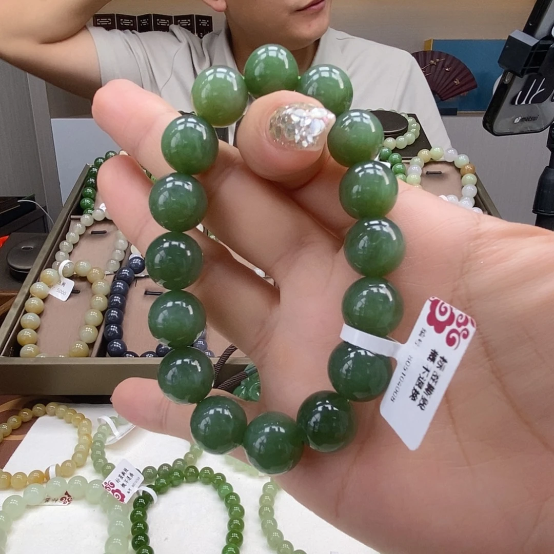 未镶嵌手串和田玉12.5mm碧玉