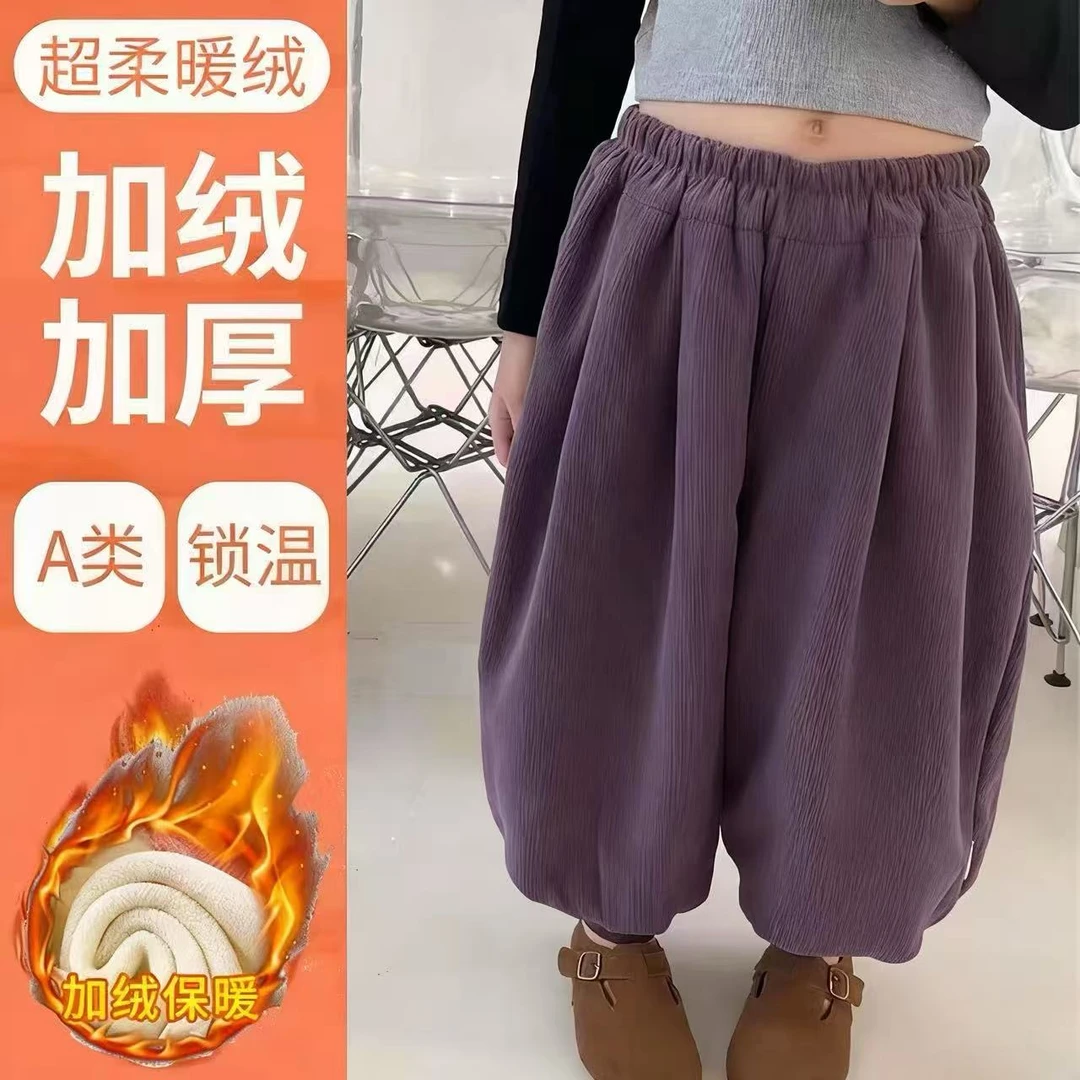 儿童灯芯绒裤子秋冬2025新款男女童灯笼裤子春秋款加绒加厚款