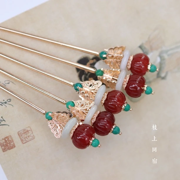 红玛蝴蝶撞色神棍百搭复古简约大气旗袍汉服新中式发簪一支