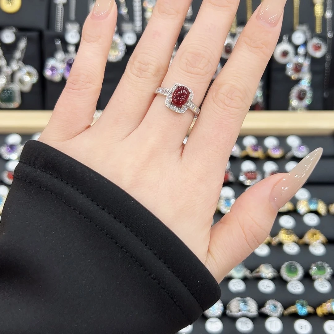 红宝石戒指银S925镶嵌镁铝流石