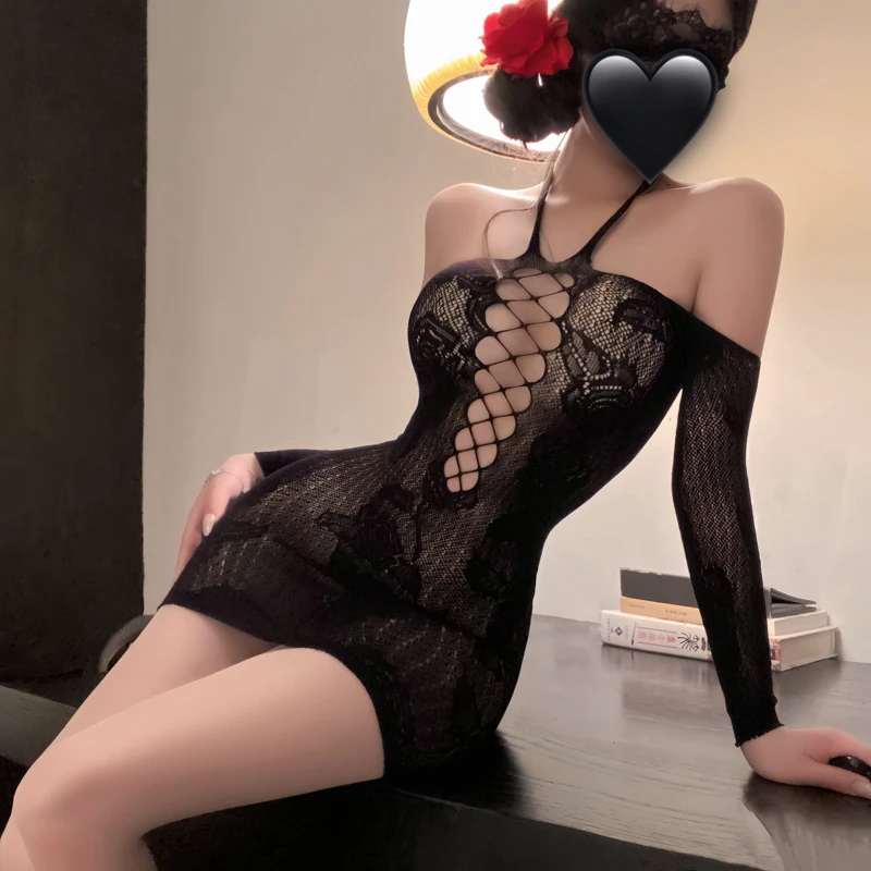 SUEKISS【撕夜】蕾丝网眼镂空连身袜性感纯欲情侣战袍 80-140斤显瘦