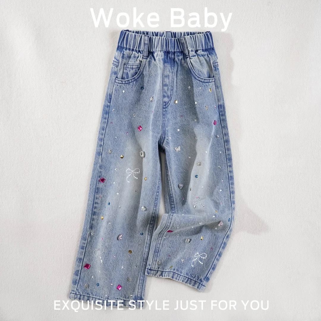 【巴黎繁星】女童春季裤子时尚洋气儿童牛仔裤汉服百搭长裤F087