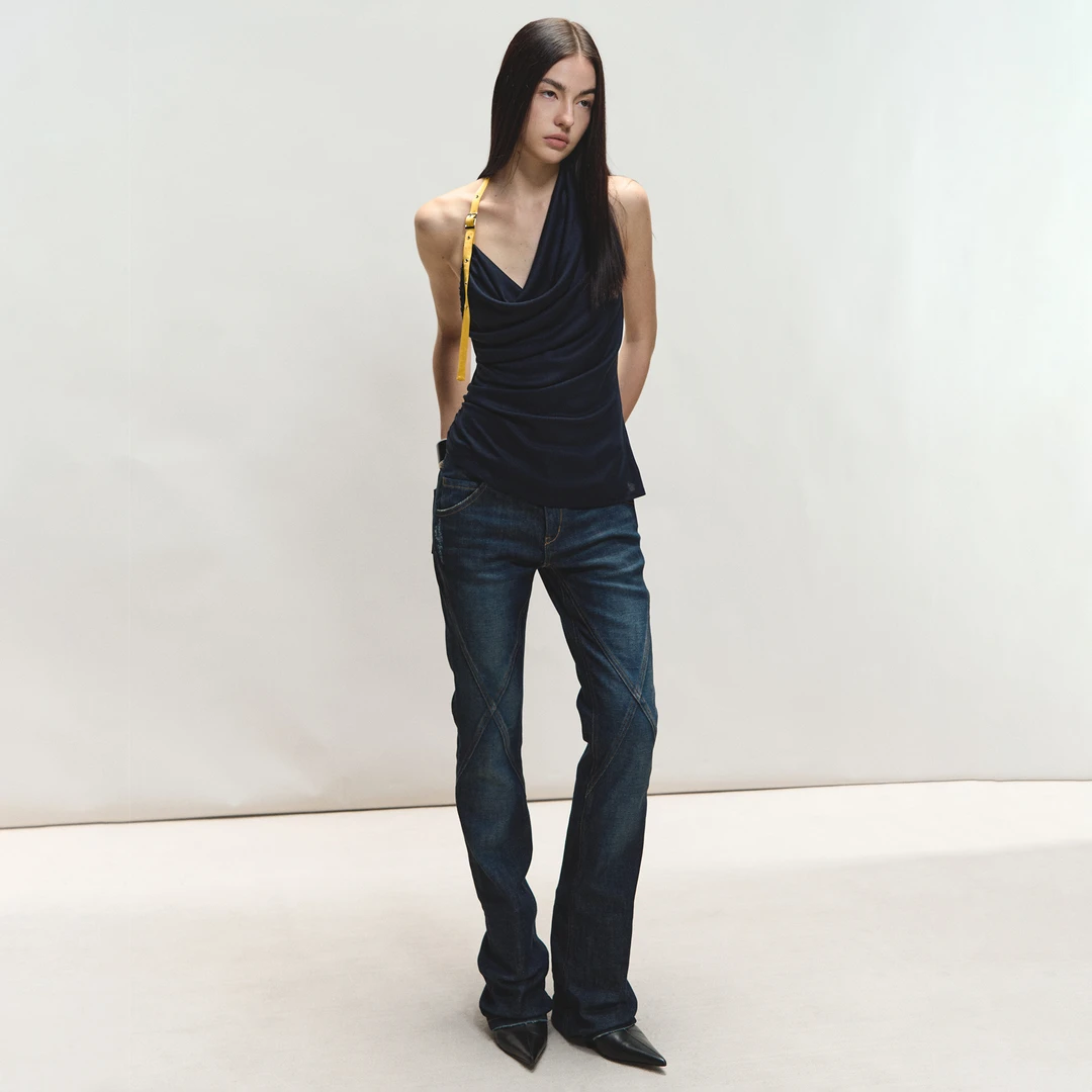 PRRP 重磅复古修身原牛 设计感分割设计直筒牛仔裤