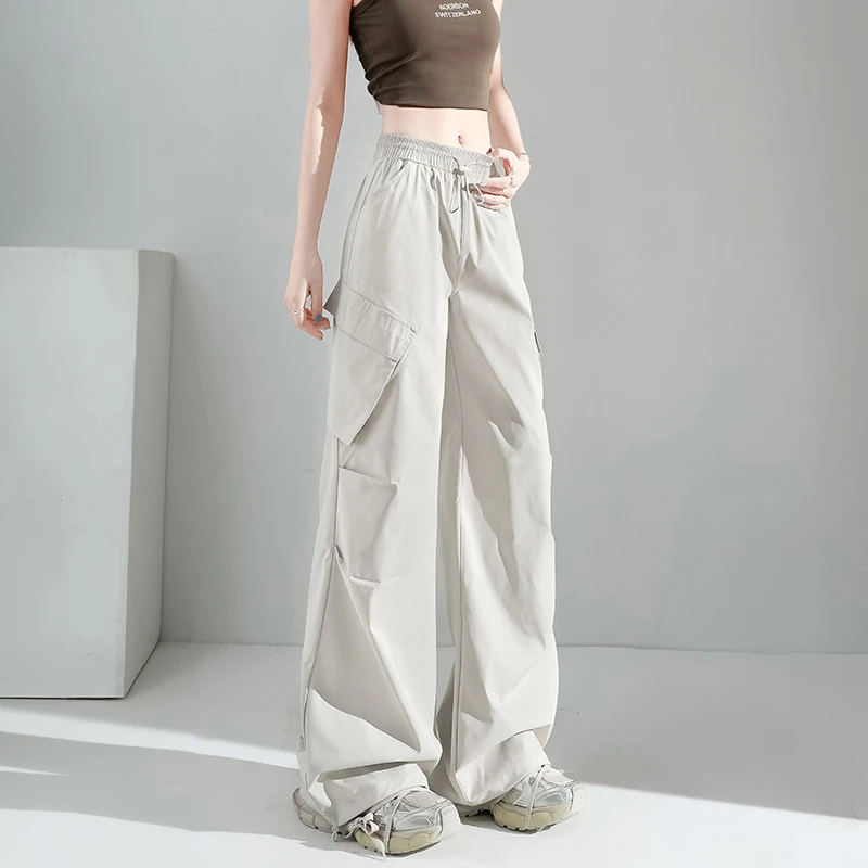 夏季防晒透气高腰工装裤女款爆款2025新款显瘦美式阔腿裤伞兵遮胯