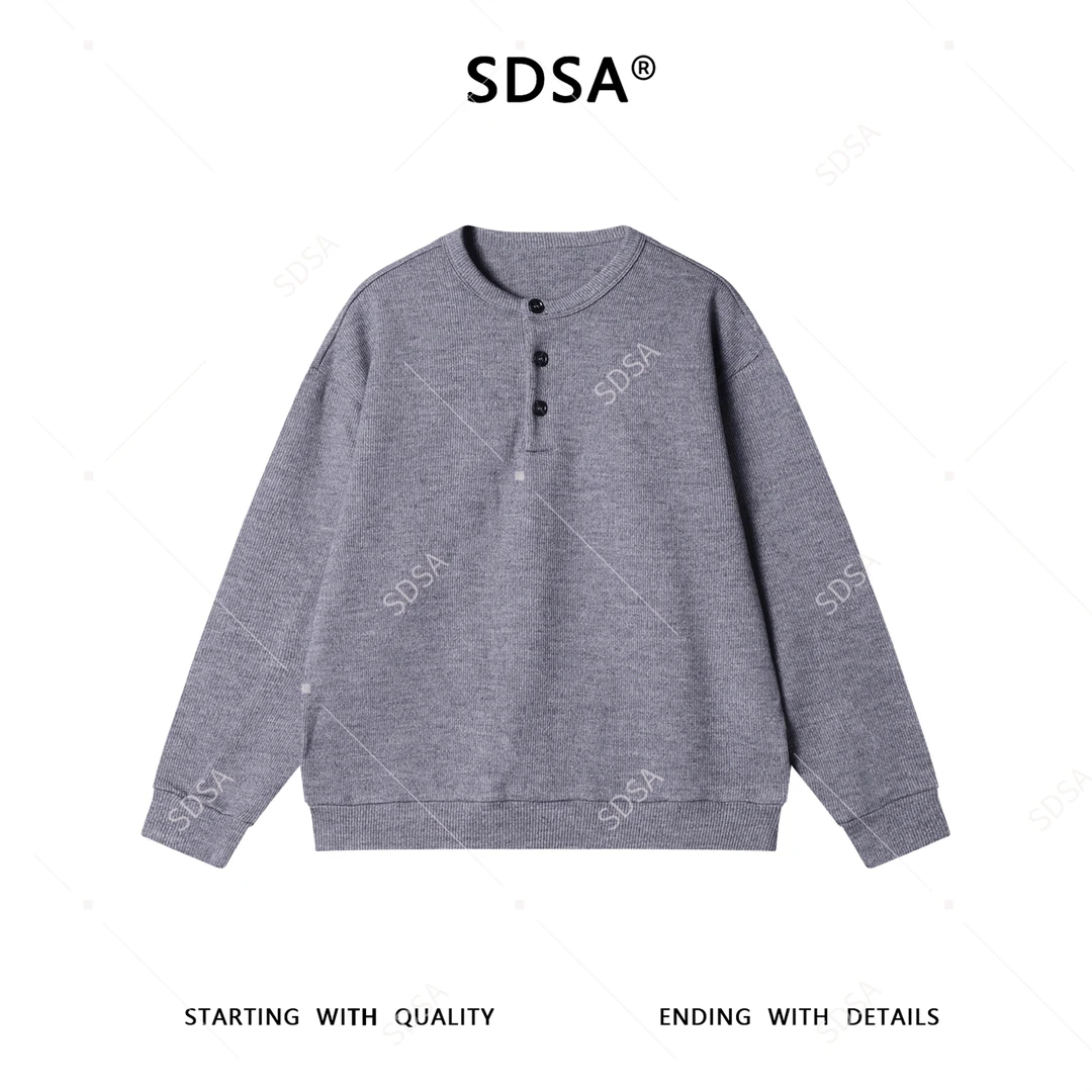 SDSA男士秋冬新款痞帅男装简约半纽扣圆领针织卫衣百搭时尚肌理感