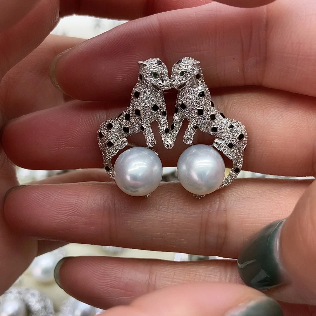 银S925镶嵌海水珍珠耳饰