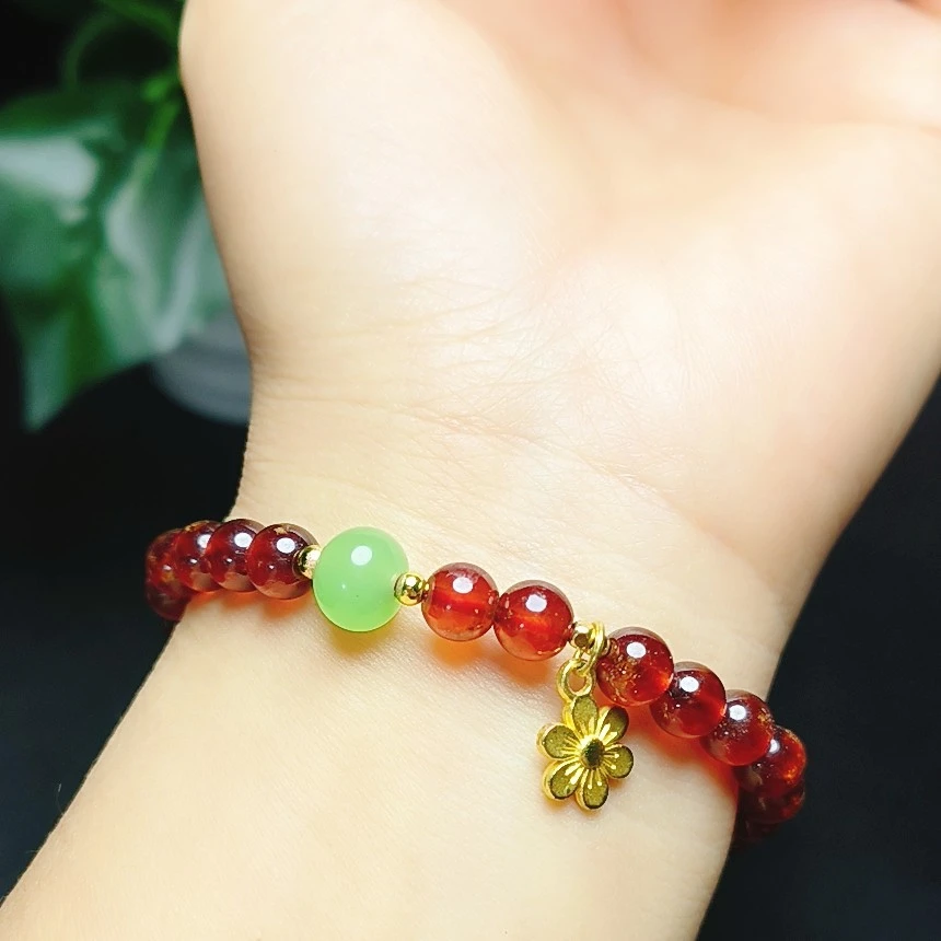 天然原创设计款女人石 石榴石 芬达石 橙红色石榴石 DIY女款手链