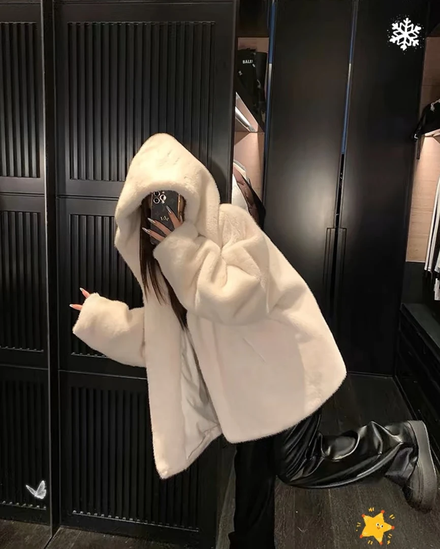 【“珍珠女郎”】新款紫金短二真貂整貂连帽宽松时尚韩版外套