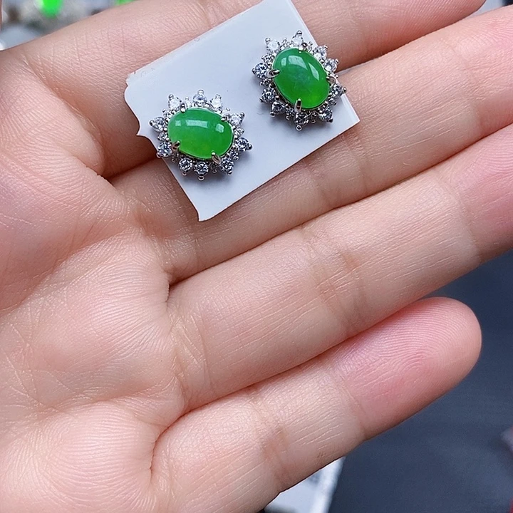 翡翠银S925镶嵌耳饰