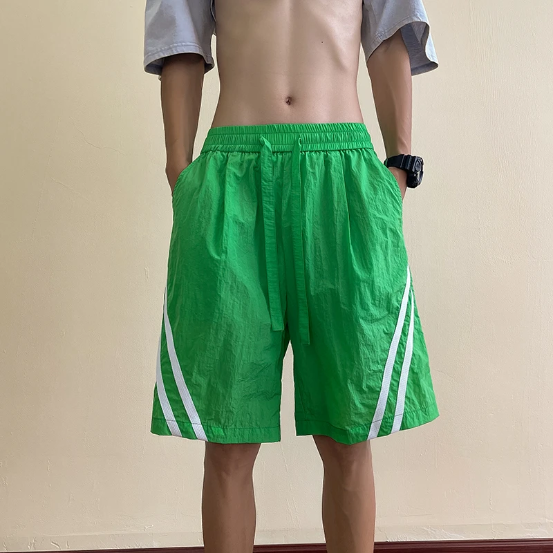 23017夏季美式复古多巴胺潮流宽松情侣百搭撞色休闲运动短裤