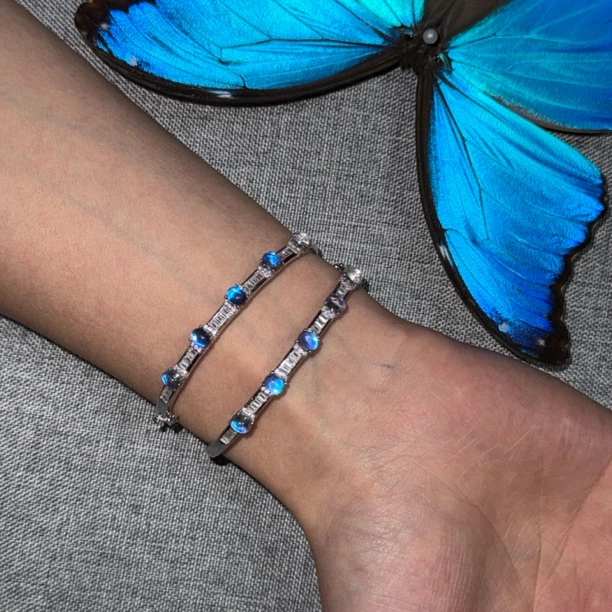 光明女神纯银手镯蝶翅昱珀首饰椭圆卡扣定制款