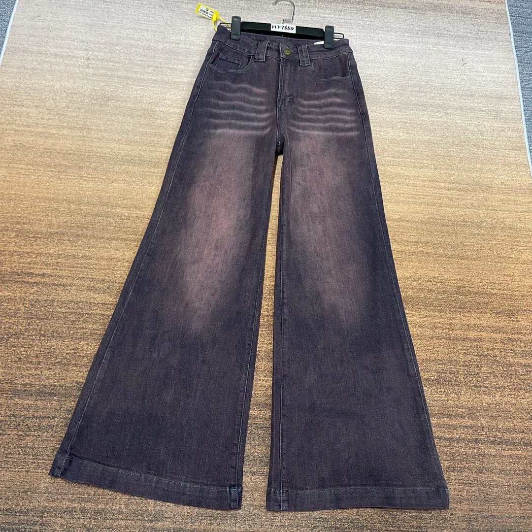 H7-7668 新款 暗紫色美式复古巨好看不贴腿喇叭裤 高弹（不换退）