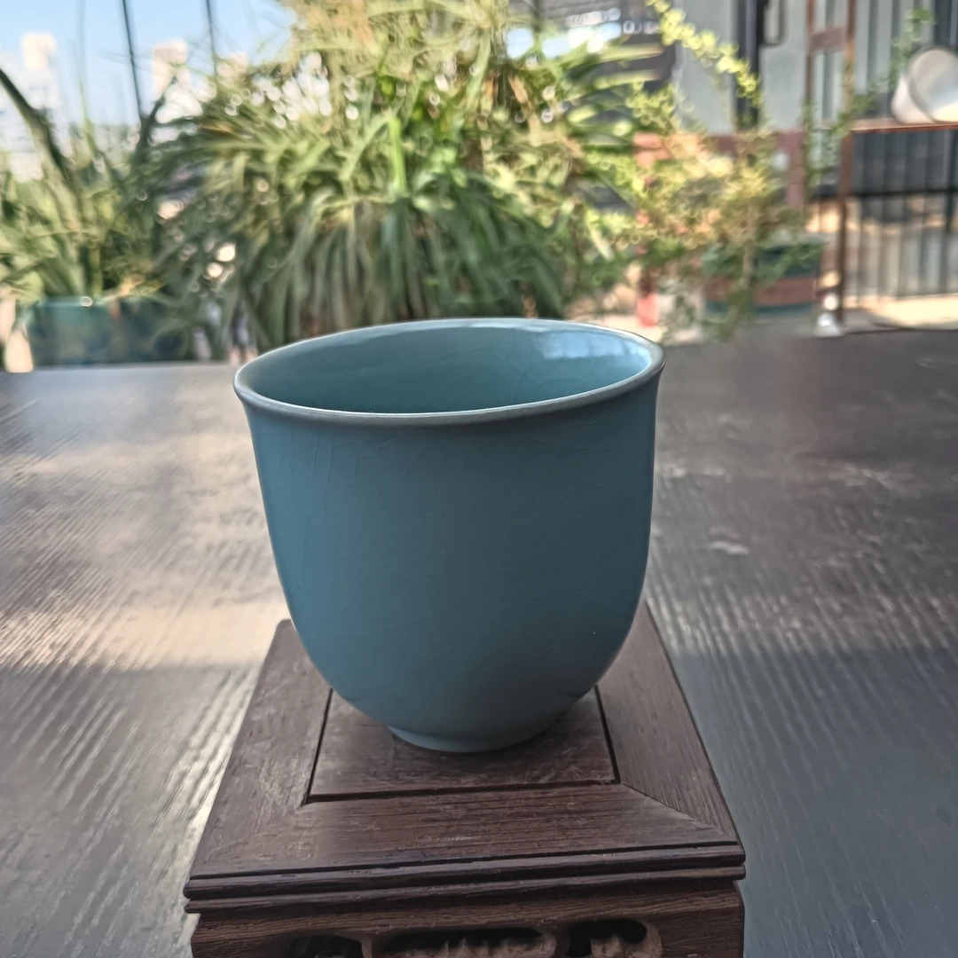 青瓷六色高档品茗杯天青汝窑陶瓷开片功夫茶杯暖手杯
