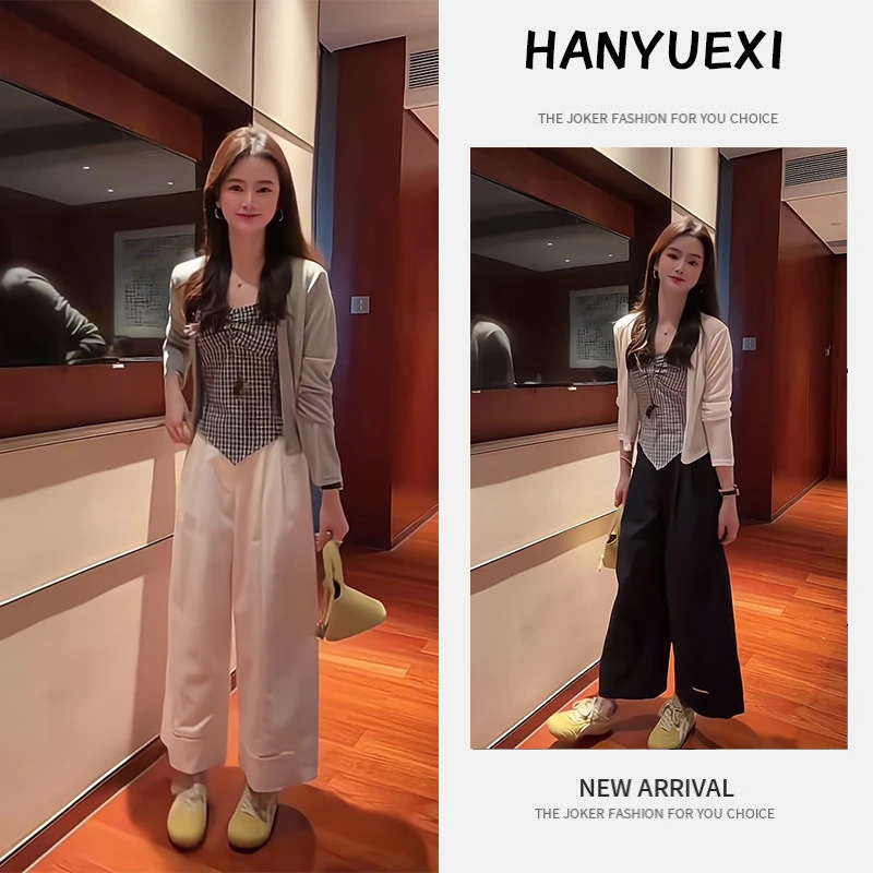 【现货】夏季一整套女装2025年新款开衫外套吊带上衣休闲裤三件套