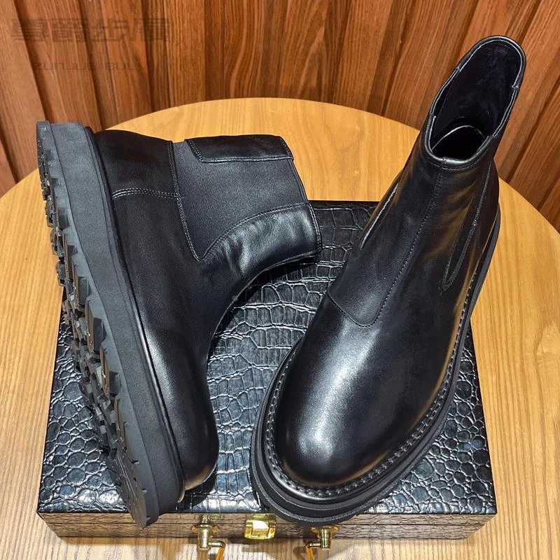 马丁靴男英伦高帮皮靴厚底增高短靴男士复古冬季加绒保暖切尔西靴