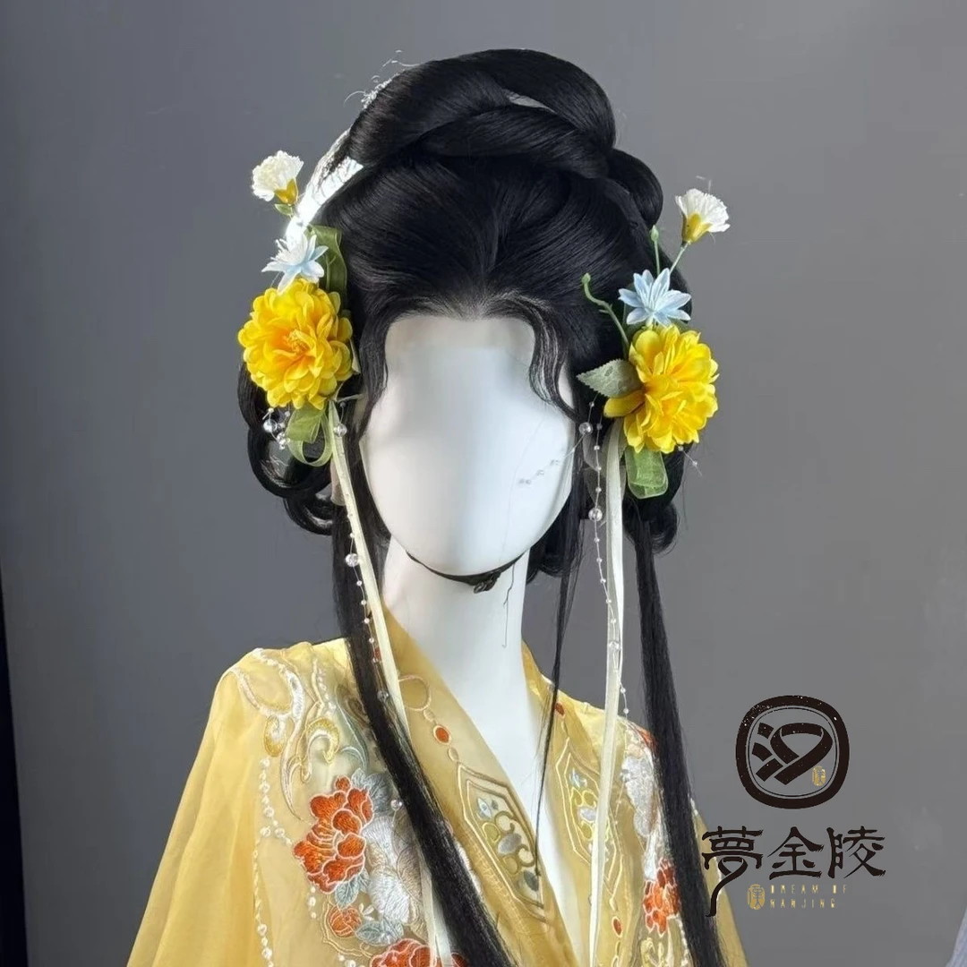 黄雏菊流苏飘带对夹烫花头饰花朵发饰发夹汉服配饰古风