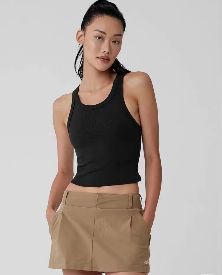 Alooooo25新款螺纹时尚修身运动瑜伽黑白背心休闲女士美背