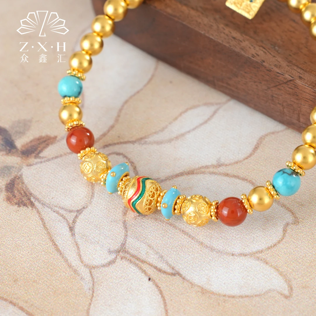 {众鑫汇}足金999  珐琅彩钱多多古法转运珠手串
