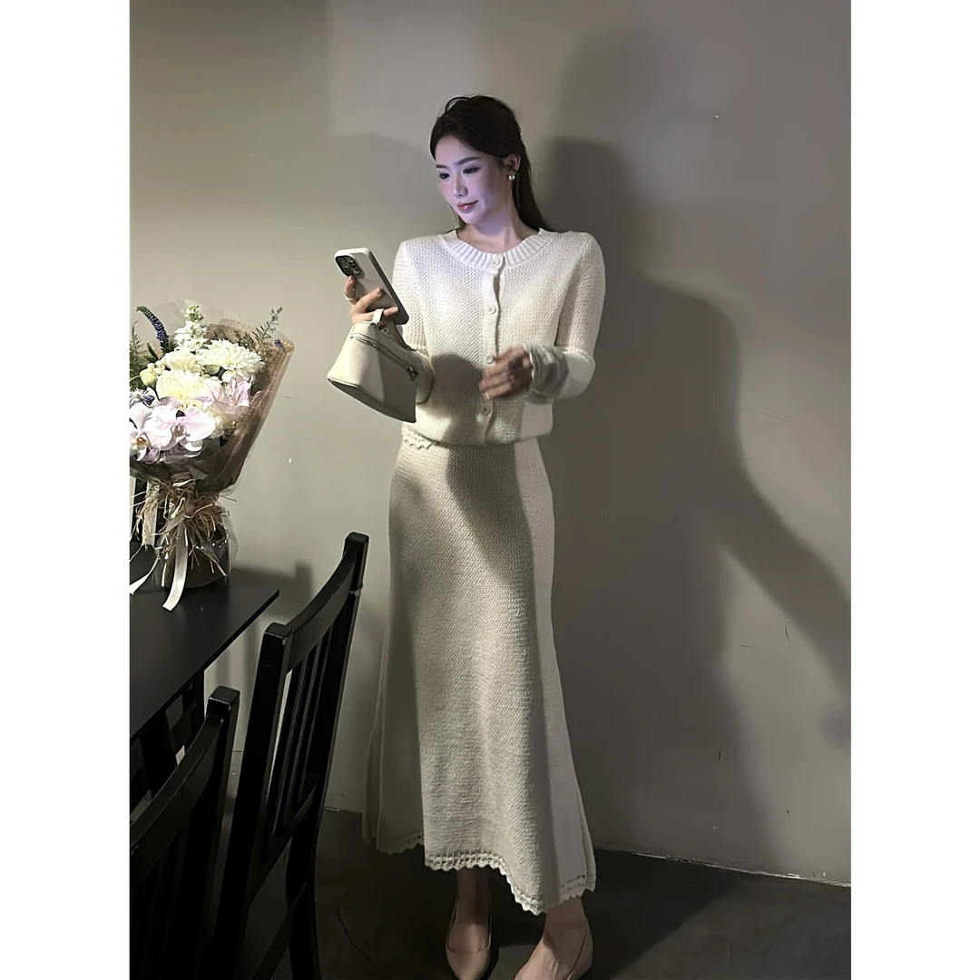 【韩系山茶花】气质针织两件套女秋冬装·温柔显瘦套装宽松韩版