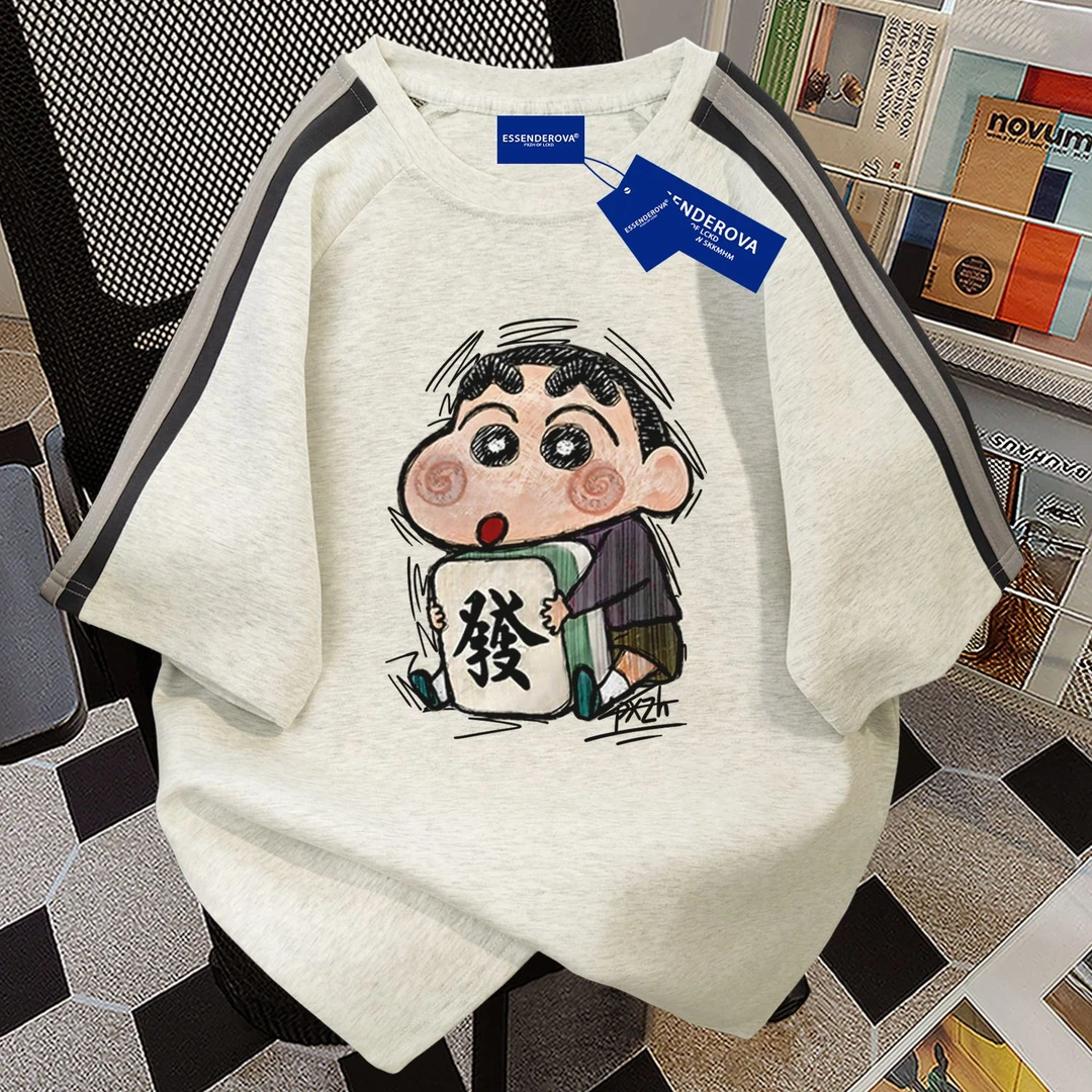 100%纯棉日韩动漫短袖t恤男女款2026夏季爆款蜡笔小新可爱风上衣